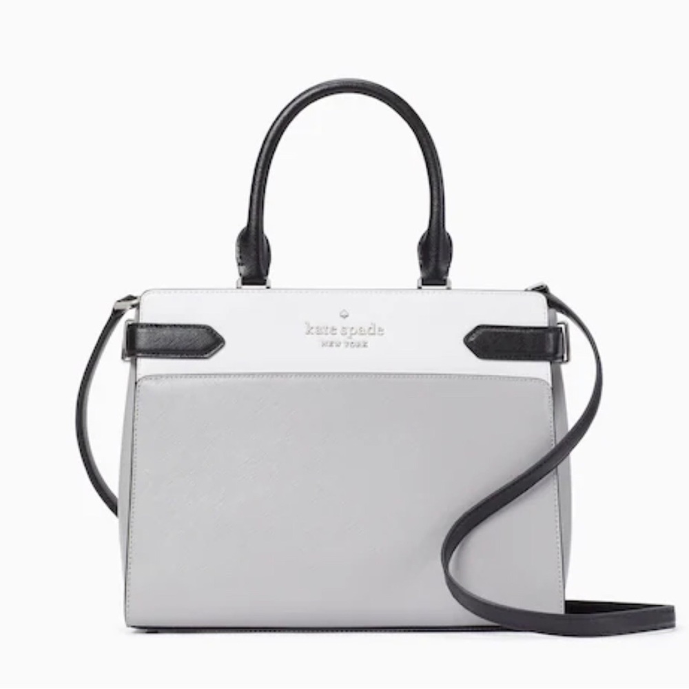NWT ♠️ KATE SPADE handbag and matching wallet in light grey, white and black. - Picture 13 of 16